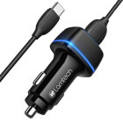 Incarcator auto Lamtech 2x USB, Black + cablu USB-C
