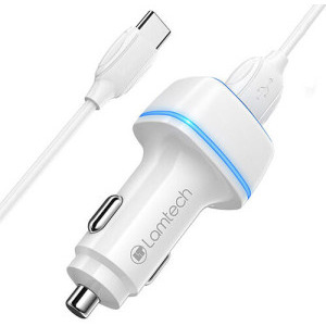 Lamtech 2x USB, White + cablu USB-C