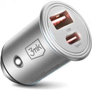 Incarcator auto 3MK HyperCharger, 1x USB-C, 1x USB, 30 W, Silver