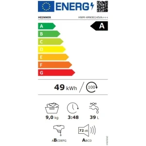 Heinner HWM-HMK9014IVA+++, 9 kg, 1400 RPM, Clasa A, Inverter, Alb