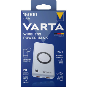 Varta Energy Wireless 15000 mAh, 1x USB-C, 2x USB, 18W, White cu tehnologie QC/PD