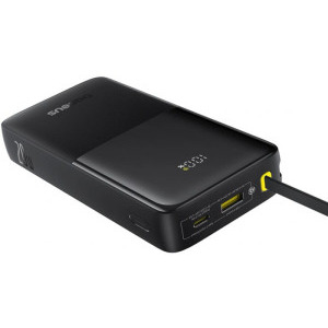 Baseus Bipow 2 Digital, 20000 mAh, 1x USB, 1x USB-C, 20 W, Display, Cablu USB-C integrat, Black
