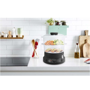 Tefal Aparat de gatit cu aburi, Aparat de gatit la aburi MiniCompact VC139810,800W, 6L, 2 compartimente, timer 60 min, indicator nivel apa, negru
