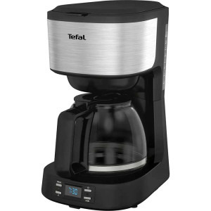 Cafetiera Tefal Equinox CM520D10, capacitate 1.2L, timer digital, functie pastrare la cald, comutator ON/OFF iluminat, sistem antipicurare, suport detasabil filtru, negru/inox