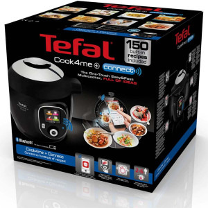 Tefal Multicooker inteligent cu gatire sub presiune Cook4Me+ Connect CY855830, 6 moduri de gatire, 150 de retete, Compatibil cu aplicatia dedicata, Capacitate 6L, Vas cu invelis ceramic, Negru, 1600W