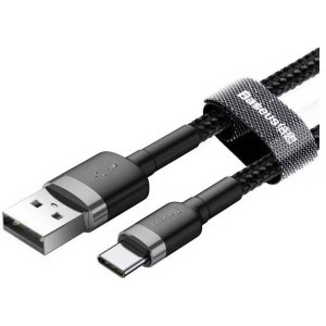 Baseus Cafule CATKLF-BG1, USB Male la USB-C, 3A, 1 m, Black/Grey, amperaj maxim suportat 3A