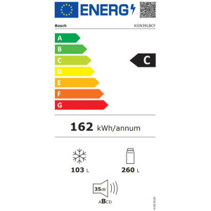 Bosch KGN39LBCF, 363 L, NoFrost, PerfectFit, Iluminare LED, Clasa C, 203 cm, Sticla neagra