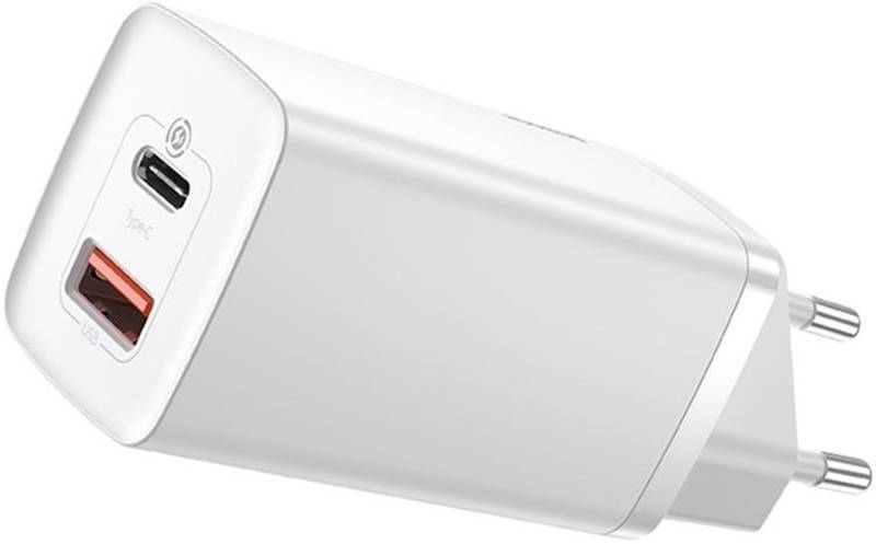 Incarcator retea Baseus GaN2 Lite, Quick Charge 63W, 1x USB, 1x USB-C, White