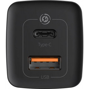Baseus GaN2 Lite, Quick Charge 63W, 1x USB, 1x USB-C, Black