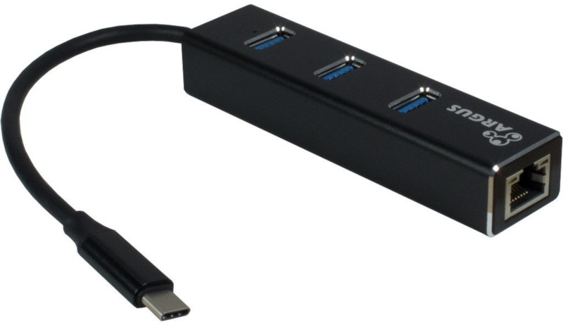 Hub USB Inter-Tech Argus IT-410, 3 porturi, USB 3.0 + RJ-45, Negru