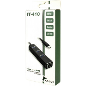Inter-Tech Argus IT-410, 3 porturi, USB 3.0 + RJ-45, Negru