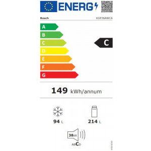 Bosch KGE36AWCA, 308 L, LowFrost, VitaFresh, FreshSense, Intelligent Inverter, Clasa C, 186 cm, Alb