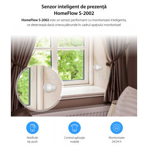 Homeflow Senzor de miscare Wireless S-2002, Notificari, Creare scene de functionare