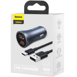 Baseus Golden Contactor, 2x USB, 40W, Grey + cablu USB-C