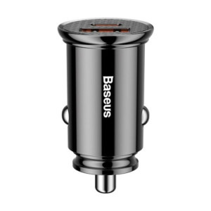 Baseus Circular Plastic PPS, 1x USB, 1x USB-C, 30W, Black