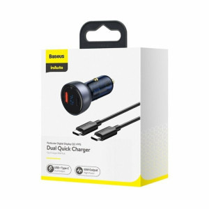 Baseus Particular Digital Display QC+PPS, 1x USB, 1x USB-C, 63W, Grey + cablu USB-C
