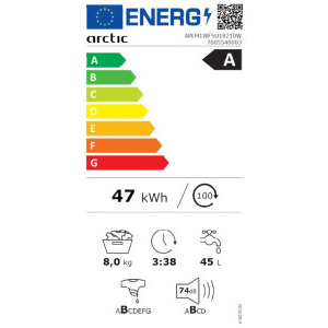 Arctic APLM1WFSU18210W, 8 kg, 1200 RPM, Clasa A, Silent Inverter, ExtraSteam, SaveInAll, Alb