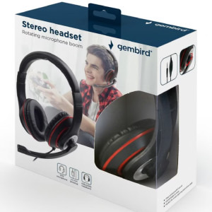 Gembird Over-Ear, MHS-03 Black - Red