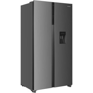 Heinner HSBS-HM529NFXWDE++, 529 L, Clasa E, Full No Frost, Dual Inverter, Dozator apa, Display LED, Iluminare LED, 177 cm, Inox