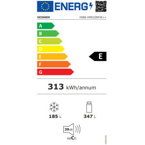 Heinner HSBS-HM532NFXE++, 532 L, Clasa E, Full No Frost, Inverter, Display LED, Iluminare LED, 177 cm, Inox