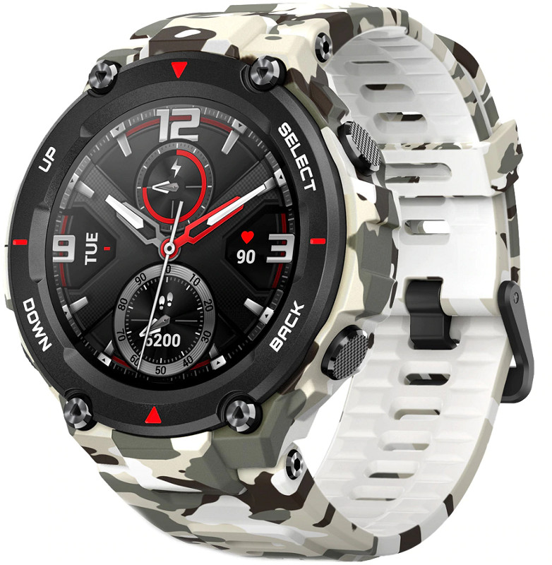 SmartWatch Amazfit T-REX, verde camuflaj, curea silicon verde camuflaj, GPS, smartwatch cu durabilitate remarcabila