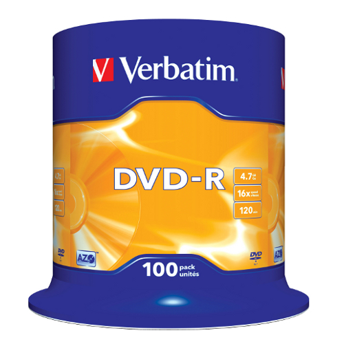 Mediu stocare Verbatim DVD-R 4.7GB 16x Matt Silver spindle 100 buc
