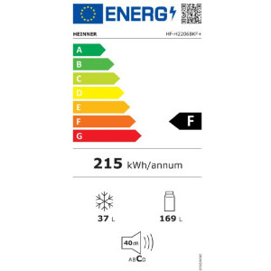 Heinner HF-H2206BKF+, 206 L, Clasa F, Termostat ajustabil, Iluminare LED, 143 cm, Negru