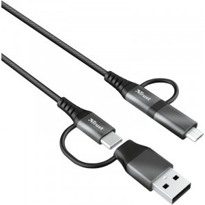 Trust 4-In-1, Keyla, USB, USB-C Male la USB-C, microUSB Male, 1 m, Grey-Black, amperaj maxim suportat 3A