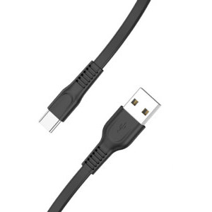 Cablu de date / adaptor Lamtech Flat USB Male la USB-C Male, 1 m, Black, amperaj maxim suportat 3A
