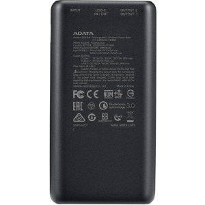 ADATA P20000QCD, 20000 mAh, 2x USB, 1x USB-C, 3A, Quick Charge 3.0, Black
