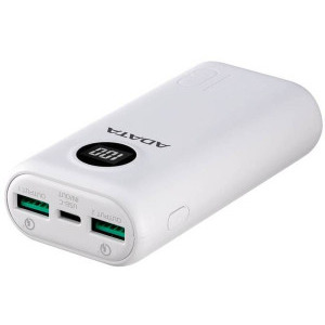 ADATA P10000QCD, 10000 mAh, 2x USB, 1x USB-C, 3A, Quick Charge 3.0, White