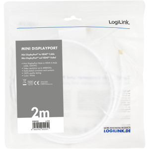 Logilink Mini DisplayPort v1.2 Male - HDMI Male, 2m, alb