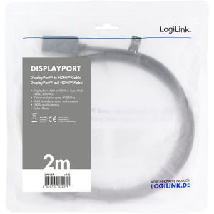 Logilink DisplayPort v1.2 Male - HDMI Male, 2m, negru