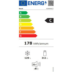 Bosch KGN49AICT, 440 L, NoFrost, MultiAirFlow, Clasa C, 203 cm, Inox