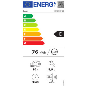 Bosch SPV2HKX42E, Slim, 10 seturi, 5 programe, Clasa E, ExtraDry, 45 cm
