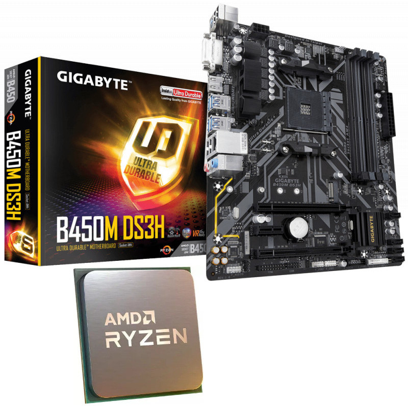 Procesor AMD Ryzen 5 PRO 3350G 3.6GHz + Placa de baza GIGABYTE B450M DS3H (Starter KIT)