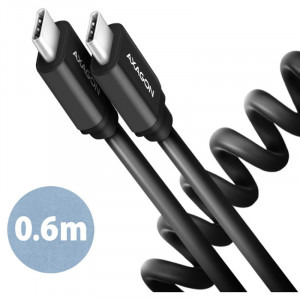 Cablu de date / adaptor AXAGON Twister, USB Male-C la USB-C Male, 0.6 m, Black, amperaj maxim suportat 3A