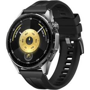 Huawei Watch GT 6, 46mm, Black Stainless Steel, curea Black Fluoroelastomer