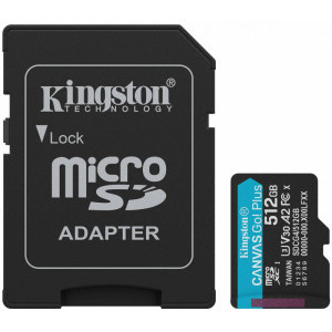 Card memorie Kingston microSDXC Canvas Go Plus Gen4 Class 10 UHS-I A2 512GB + Adaptor