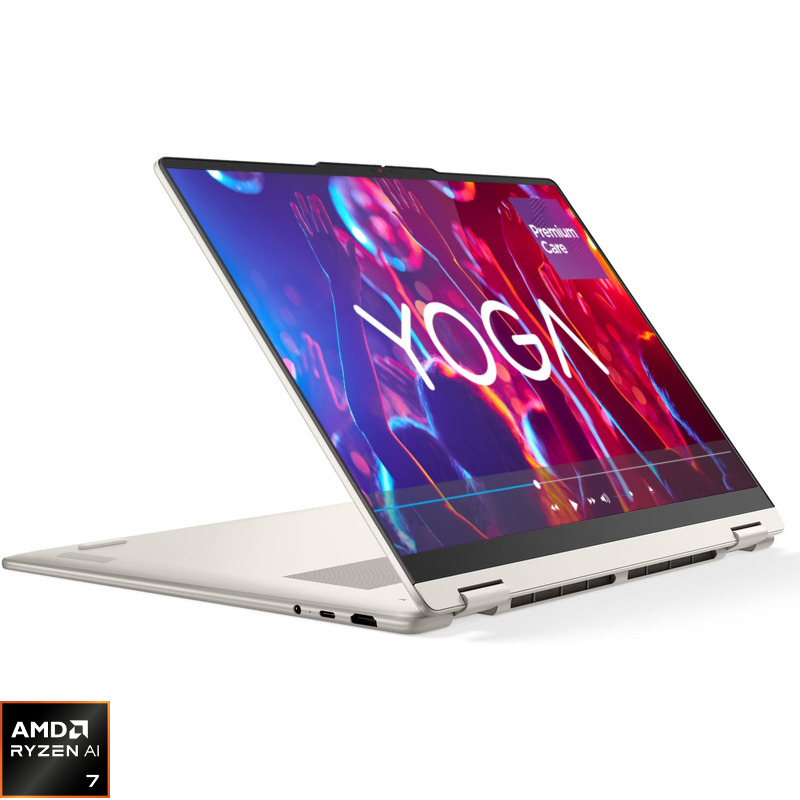 Laptop Lenovo 16'' Yoga 7 2-in-1 16AGP11, WUXGA OLED Touch, Procesor AMD Ryzen™ AI 7 445 (8M Cache, up to 4.6 GHz), 16GB LPDDR5X, 1TB SSD, AMD Radeon 840M, No OS, Seashell, 3Yr Onsite Premium Care