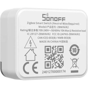 Sonoff ZBMINIR2, Zigbee Smart Switch, 1 Canal, 10A, cu Nul, Repeater, Control aplicatie, Control vocal, Program