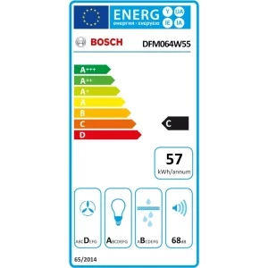 Bosch telescopica DFM064W55, Putere de absorbtie 394 m3/h, Clasa C, 3 trepte de viteza, Iluminare LED, 60 cm, Argintiu