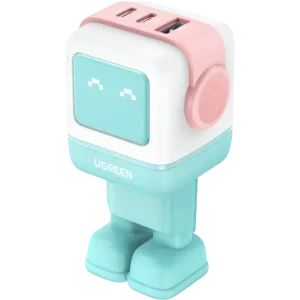 Incarcator retea Ugreen CD361, 2x USB-C, 1x USB, Quick Charge 65 W, GaN, Display, Cyan