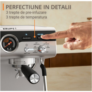 Krups manual Precision XP801T10, 1000W, 15bar, Negru/Argintiu