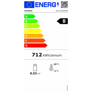 Heinner Vitrina frigorifica HSC-M265WHB, 265 L, Clasa B, Control mecanic, Iluminare LED, 185 cm, Alb