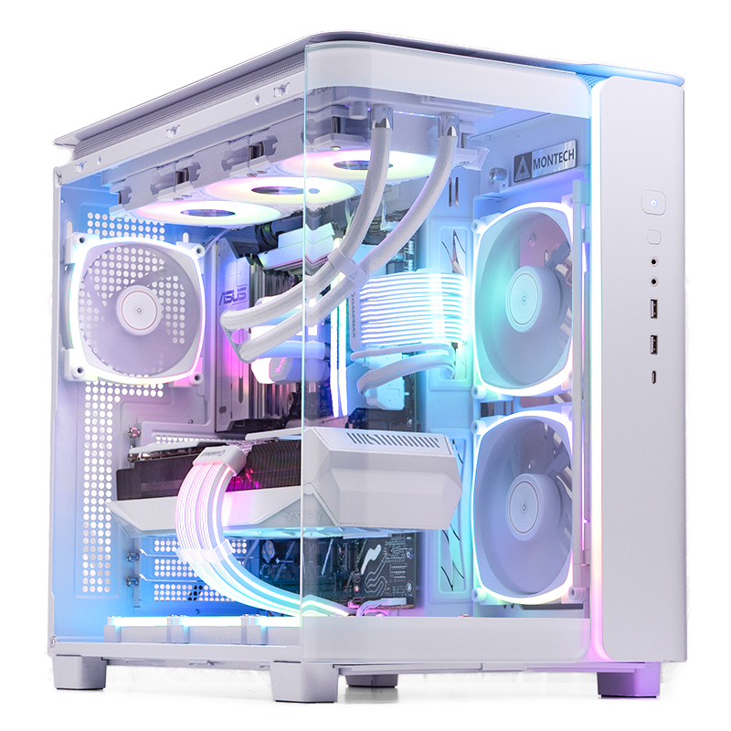PC Gaming GREUCEANU Alb Powered by Montech, AMD Ryzen 7 9800X3D 4.7GHz, 32GB DDR5, 2TB SSD, RX 9070 XT 16GB GDDR6, Iluminare RGB, Windows 11 Home (Game Ready)