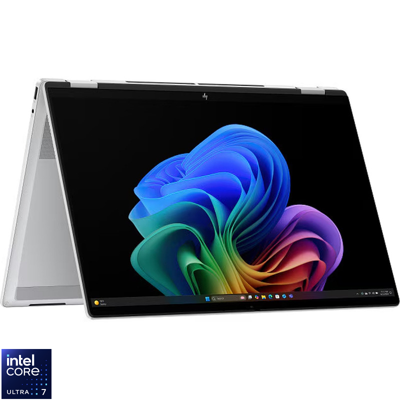Laptop HP 16'' OmniBook X FlipNGAI 16-as0022nn, 1920 x 1200 IPS Touch, Procesor Intel® Core™ Ultra 7 256V (12M Cache, up to 4.80 GHz), 16GB LPDDR5X, 2TB SSD, Intel Arc 140V, Win 11 Home, Glacier Silver
