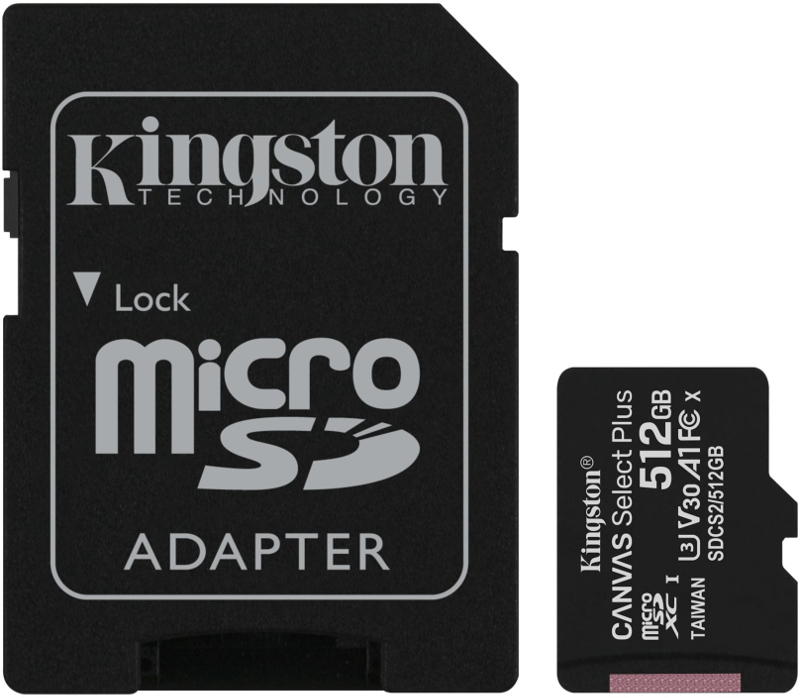 Card memorie Kingston Micro SDXC Canvas Select Plus 100R, 512GB, Clasa 10, UHS-I + Adaptor