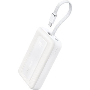 Anker Zolo 20000 mAh, 30W, 1x USB-C, 1x USB, White, cablu USB-C incorporat