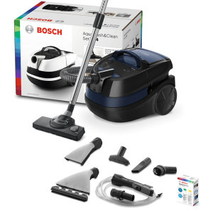 Bosch multifunctional cu spalare Wet&Dry BWD41700, 1700W, sac 2.5L, rezervor apa 5L, perie tapiterie, perie mobilier, duza pentru spatii ingustefiltru HEPA-lavabil, Negru, cu sac
